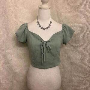 Love Tree Off Shoulder Top M Mint Green Lace Up Peasant Cottagecore Medium
